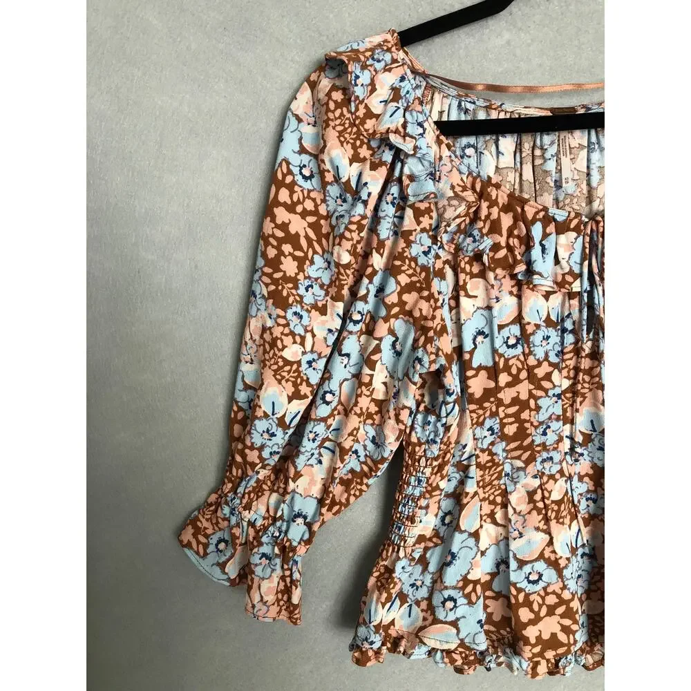 Free People Peplum Top Puff Sleeve Floral Women's XS